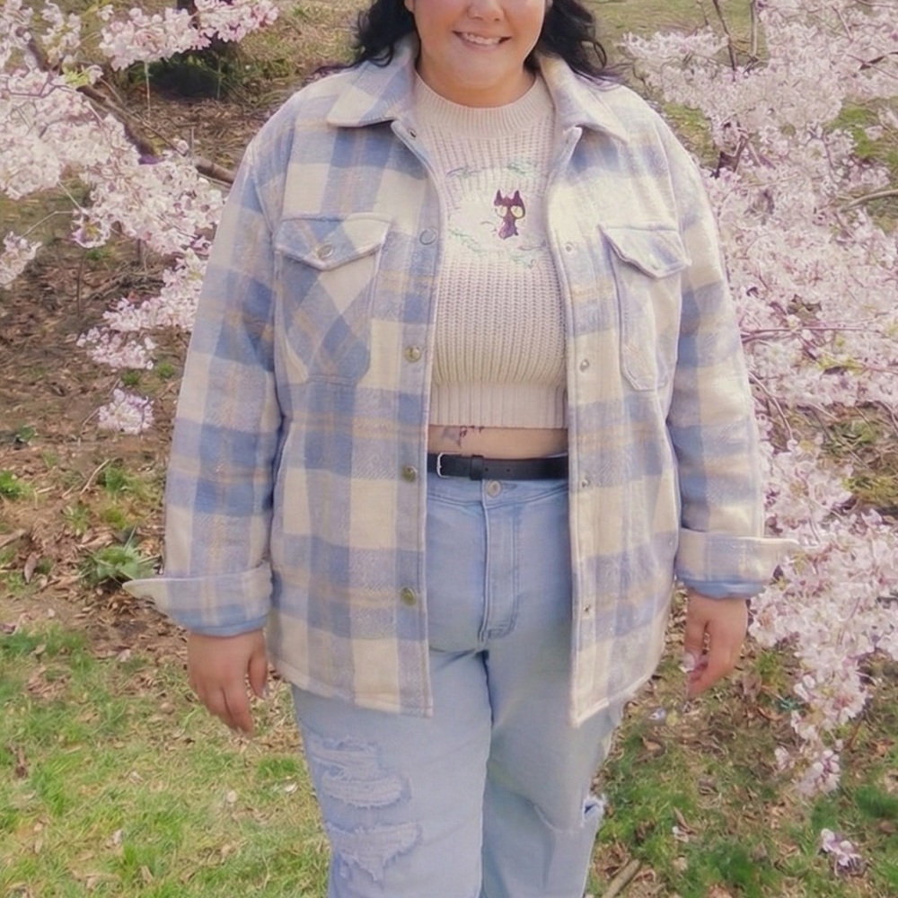 Jou Jou Blue and Cream Plaid Shirt Jacket - Picture 8 of 8